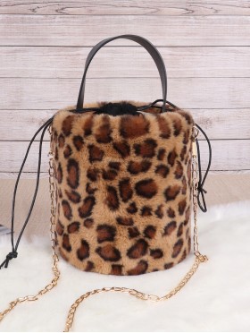 Solid Colour Plush Drawstring Bucket Bag